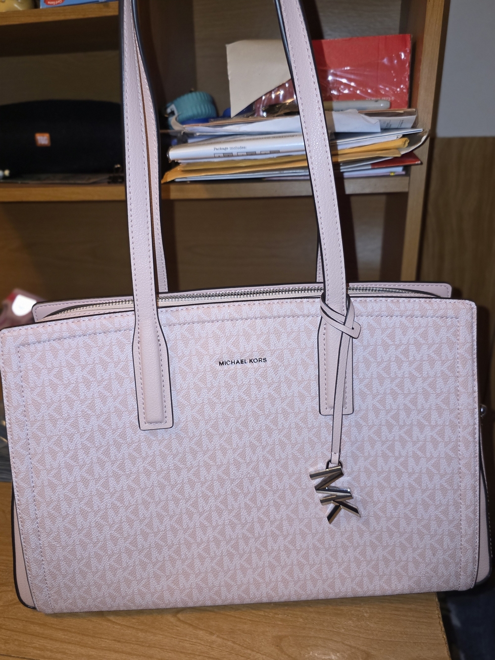 Michael Kors Pale Pink Signature Tote with MK Charm